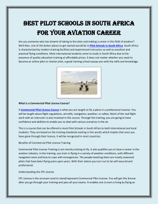 Best Pilot Schools in South Africa for Your Aviation Career