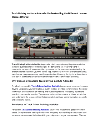 Truck Driving Institute Adelaide Understanding the Different Licence Classes Offered