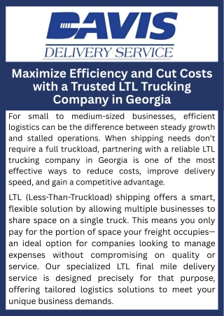 Maximize Efficiency and Cut Costs with a Trusted LTL Trucking Company in Georgia