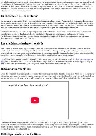 Tendances actuelles concernant les matériaux utilisés dans les caissiers.