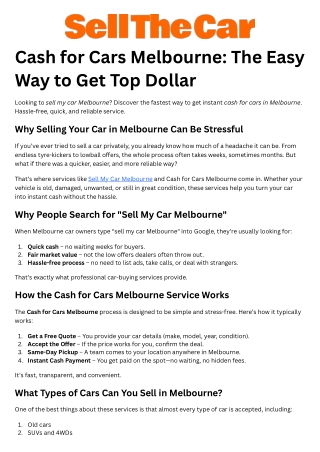Cash for Cars Melbourne – The Easy Way to Get Top Dollar