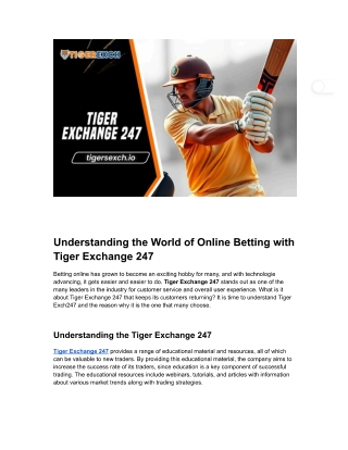 Tiger Exchange 247: Learn how to bet online with Tiger Exchange 247