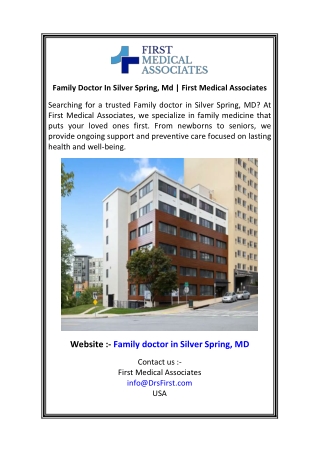 Family Doctor In Silver Spring, Md  First Medical Associates