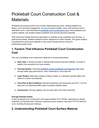 Pickleball Court Construction Cost & Materials