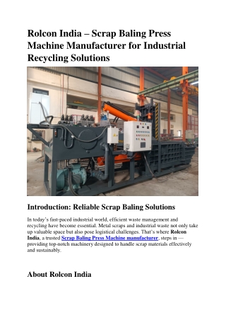 Rolcon India – Scrap Baling Press Machine Manufacturer for Industrial Recycling Solutions