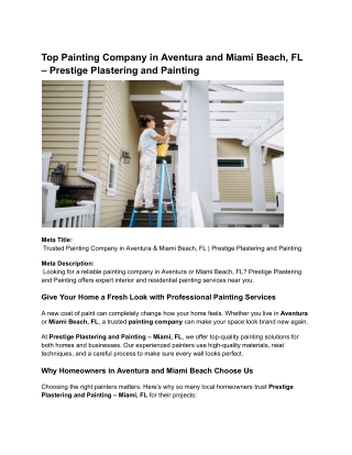 Trusted Painting Company in Aventura & Miami Beach, FL | Prestige Plastering and