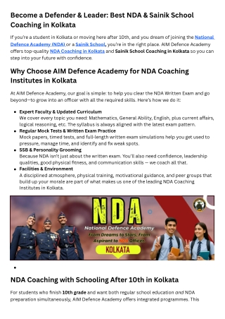 Become a Defender & Leader Best NDA & Sainik School Coaching in Kolkata