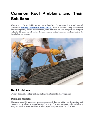 Common Roof Problems and Their Solutions