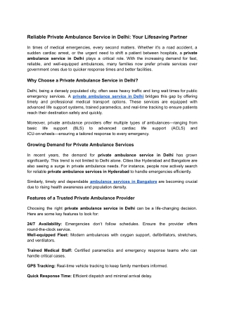 Reliable Private Ambulance Service in Delhi_ Your Lifesaving Partner