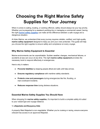Choosing the Right Marine Safety Supplies for Your Journey