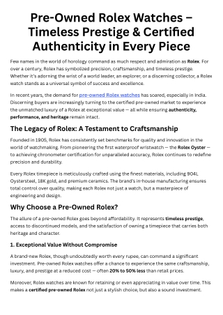 Pre-Owned Rolex Watches – Timeless Prestige & Certified Authenticity in Every Piece