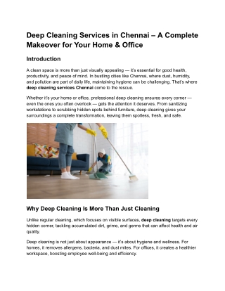 Deep Cleaning Services in Chennai – A Complete Makeover for Your Home & Office