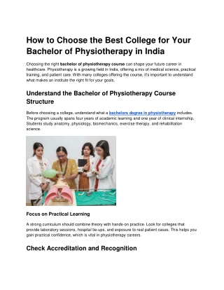 How to Choose the Best College for Your Bachelor of Physiotherapy in India