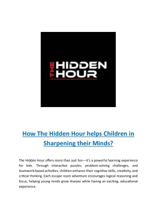 How The Hidden Hour helps Children in Sharpening their Minds?