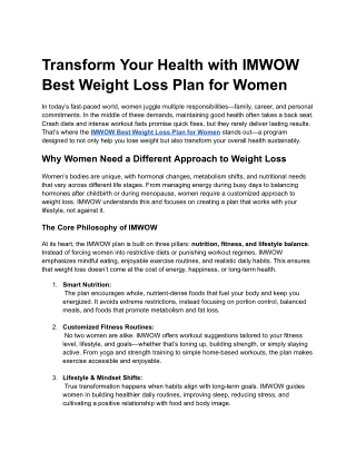 Article 1-Transform Your Health with IMWOW Best Weight Loss Plan for Women