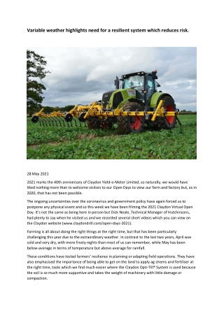 Variable weather highlights need for a resilient system which reduces risk - Blog