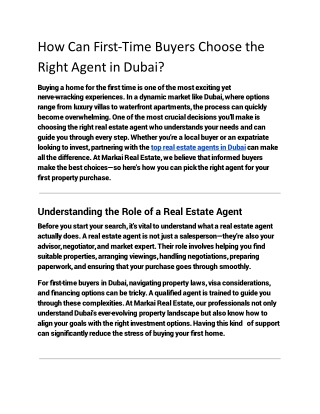 How Can First-Time Buyers Choose the Right Agent in Dubai
