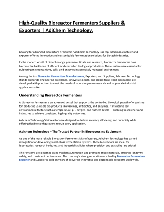 High-Quality Bioreactor Fermenters Suppliers & Exporters _ AdiChem Technology