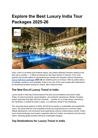 Explore the Best Luxury India Tour Packages 2025-26