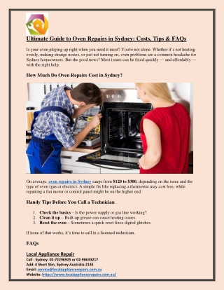 Ultimate Guide to Oven Repairs in Sydney Costs, Tips & FAQs