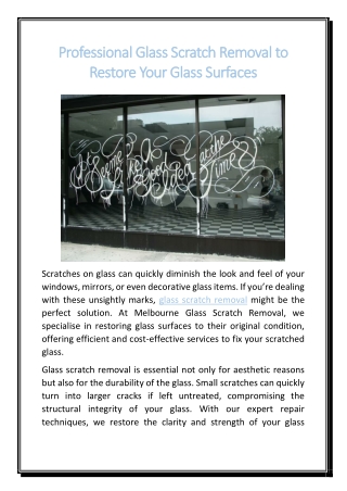 Professional Glass Scratch Removal to Restore Your Glass Surfaces