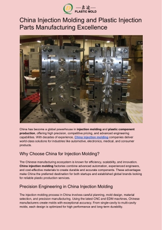 China Injection Molding and Plastic Injection Parts Manufacturing Excellence
