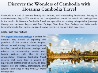 Discover the Wonders of Cambodia with Hosanna Cambodia Travel