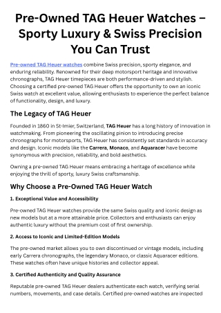 Pre-Owned TAG Heuer Watches – Sporty Luxury & Swiss Precision You Can Trust