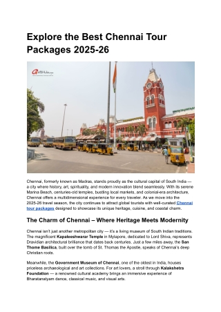 Explore the Best Chennai Tour Packages 2025-26