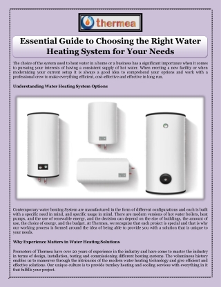 Essential Guide to Choosing the Right Water Heating System for Your Needs