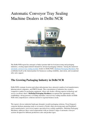 Automatic Conveyor Tray Sealing Machine Dealers in Delhi NCR.