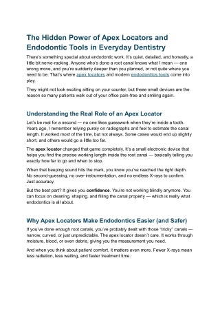 The Hidden Power of Apex Locators and Endodontic Tools in Everyday Dentistry