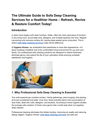 The Ultimate Guide to Sofa Deep Cleaning Services for a Healthier Home – Refresh, Revive & Restore Comfort Today