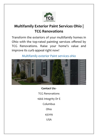 Multifamily Exterior Paint Services Ohio | TCG Renovations