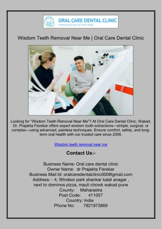 Wisdom Teeth Removal Near Me | Oral Care Dental Clinic.