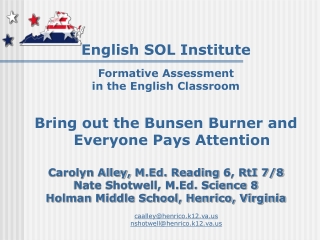 English SOL Institute Formative Assessment in the English Classroom