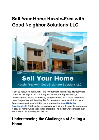 Hassle-Free Home Selling with Good Neighbor Solutions LLC