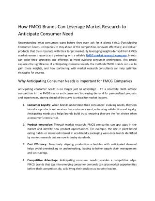 How FMCG Brands Can Leverage Market Research to Anticipate Consumer Need