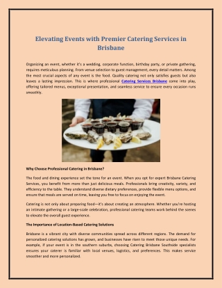 Elevating Events with Premier Catering Services in Brisbane