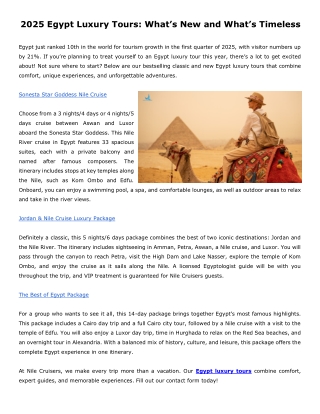 2025 Egypt Luxury Tours: What’s New and What’s Timeless