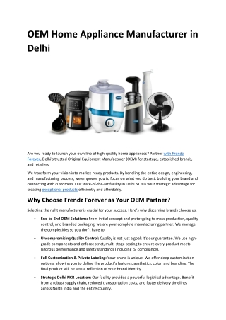 OEM Home Appliance Manufacturer in Delhi