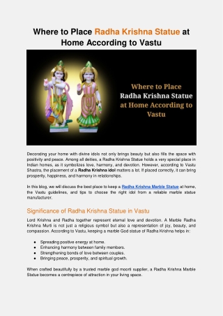 Where to Place Radha Krishna Marble Statue at Home