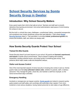 School Security Services by Somta Security Group in Gwalior