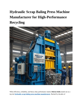 Hydraulic Scrap Baling Press Machine Manufacturer for High-Performance Recycling