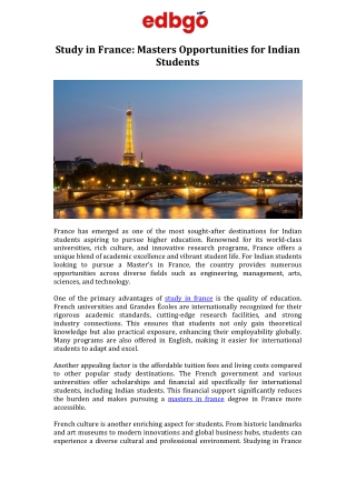Study in France Masters Opportunities for Indian Students