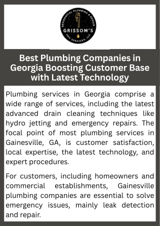 Best Plumbing Companies in Georgia Boosting Customer Base with Latest Technology