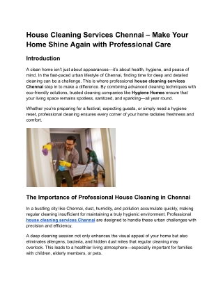 House Cleaning Services Chennai – Make Your Home Shine Again with Professional Care
