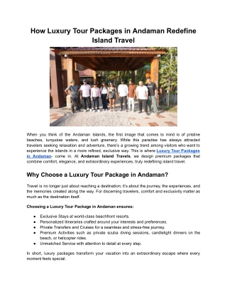 How Luxury Tour Packages in Andaman Redefine Island Travel