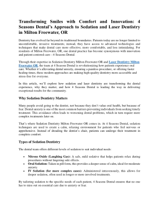 Transforming Smiles with Comfort and Innovation: 4 Seasons Dental’s Approach to