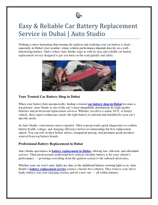 Easy and  Reliable Car Battery Replacement Service in Dubai  Auto Studio